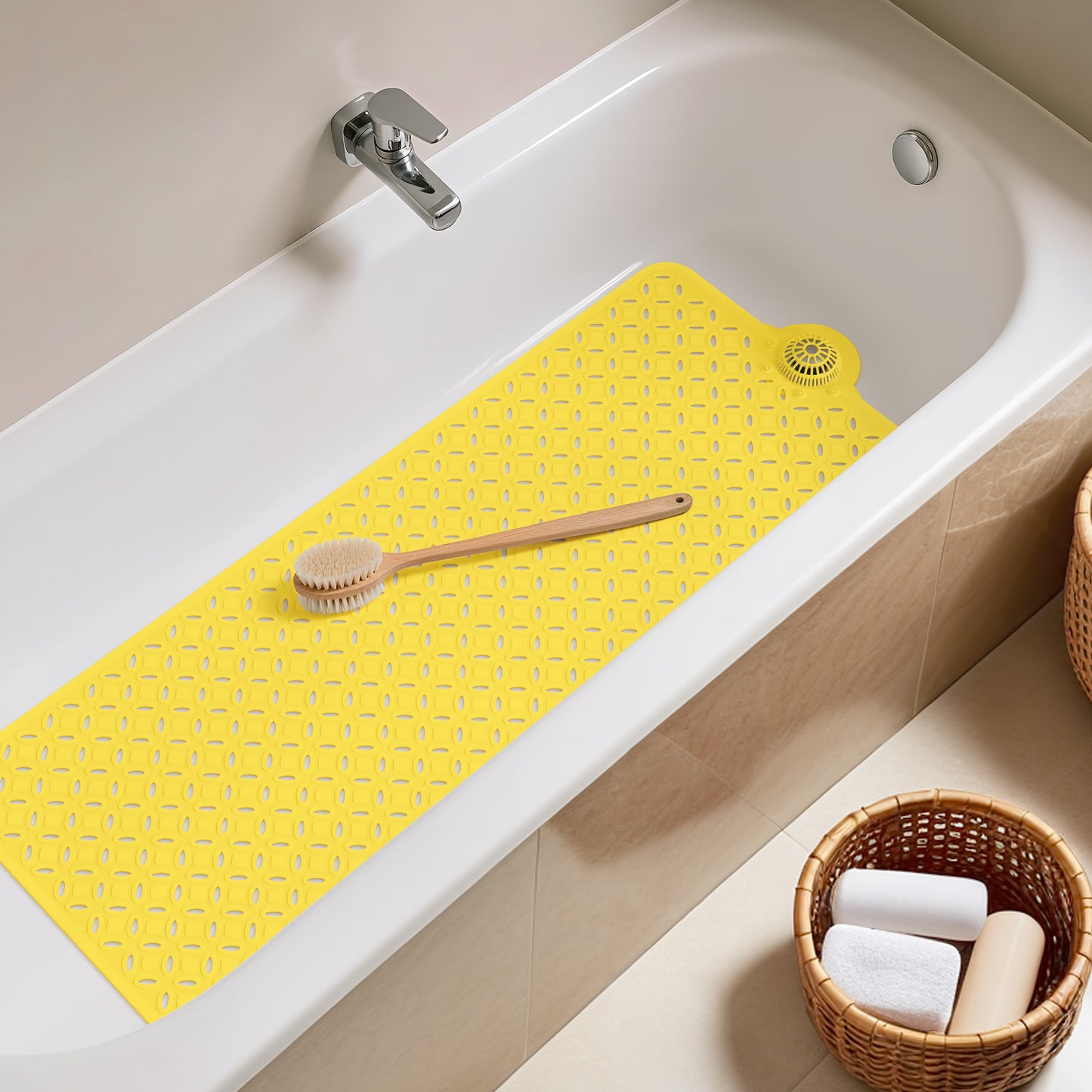 OTHWAY Non-Slip Bath Mat for Tub with Hair Catcher, 39"x17" Long Shower Mat, Large Drain Holes, Machine Washable Gripper Tub Mat