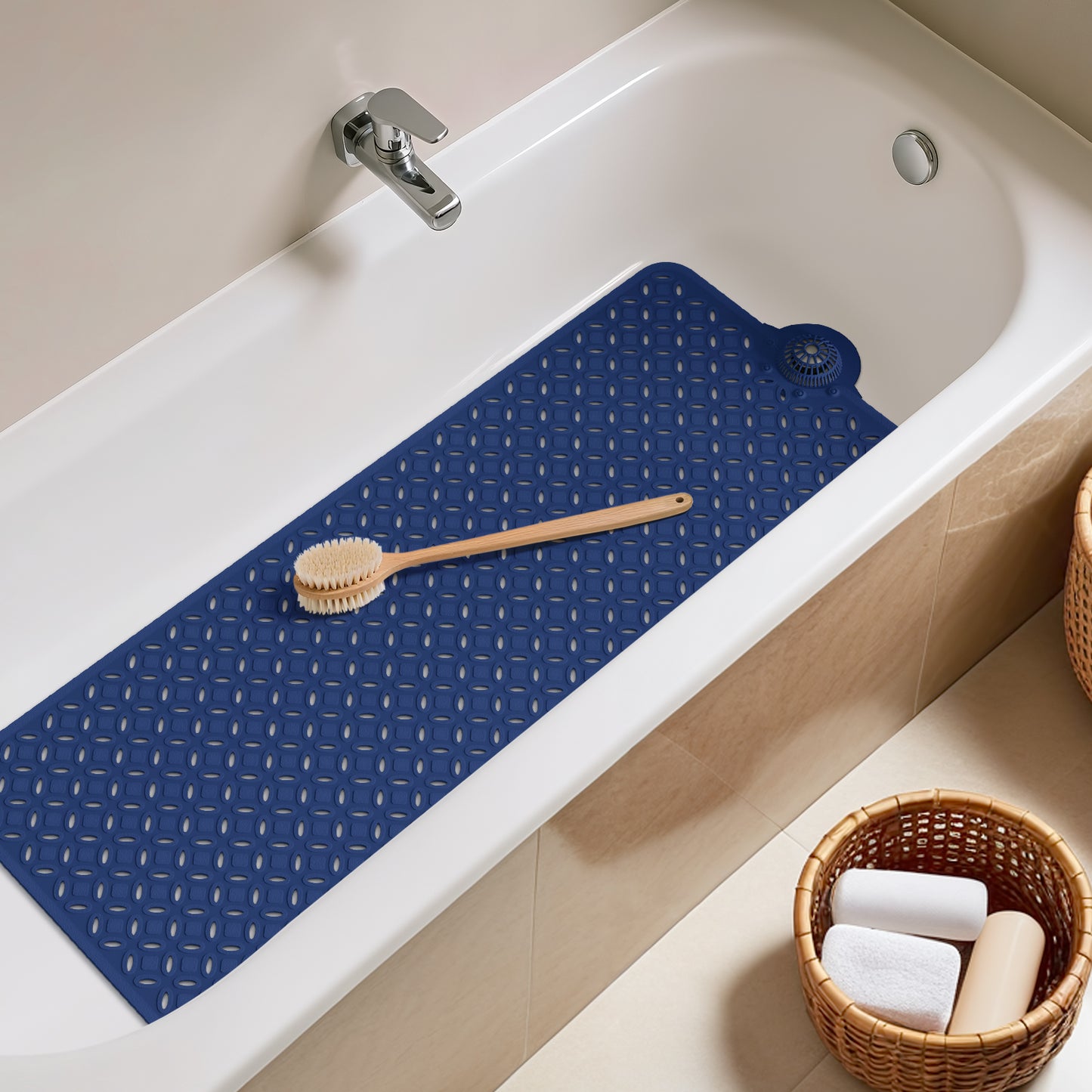 OTHWAY Non-Slip Bath Mat for Tub with Hair Catcher, 39"x17" Long Shower Mat, Large Drain Holes, Machine Washable Gripper Tub Mat