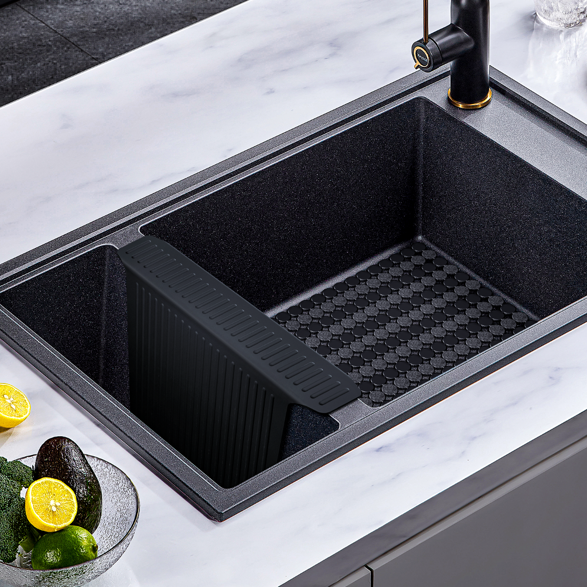 OTHWAY 12.8"x17.6" Silicone Sink Divider Mat, Large Sink Saddle & Protector for Divided Sink, No Suction Cups, Easy to Clean, Dish Drying Rack for Glassware and Dishes