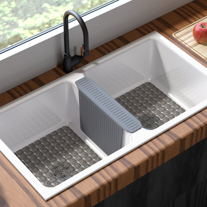 OTHWAY 12.8"x17.6" Silicone Sink Divider Mat, Large Sink Saddle & Protector for Divided Sink, No Suction Cups, Easy to Clean, Dish Drying Rack for Glassware and Dishes