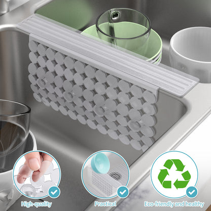 OTHWAY 9.5"x12" Non-Slip Double Sink Divider Protector Mat - Heavy-Duty Dish Drying Rack with Strong Suction Cups, Easy to Clean & No Smell Kitchen Sink Tray for Glassware, Plates & Dishes
