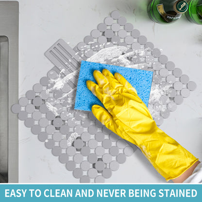 OTHWAY 9.5"x12" Non-Slip Double Sink Divider Protector Mat - Heavy-Duty Dish Drying Rack with Strong Suction Cups, Easy to Clean & No Smell Kitchen Sink Tray for Glassware, Plates & Dishes