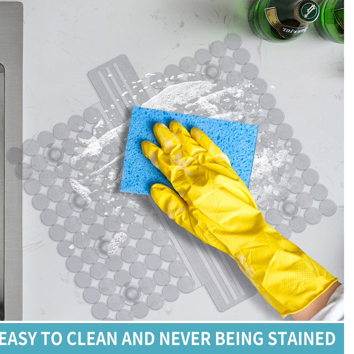 OTHWAY 9.5"x12" Non-Slip Double Sink Divider Protector Mat - Heavy-Duty Dish Drying Rack with Strong Suction Cups, Easy to Clean & No Smell Kitchen Sink Tray for Glassware, Plates & Dishes