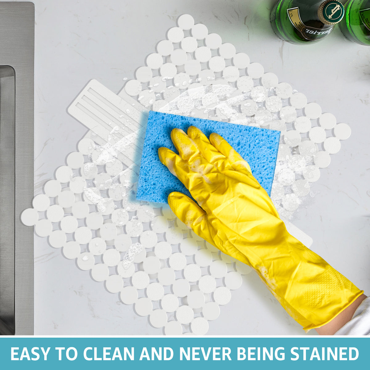 OTHWAY 9.5"x12" Non-Slip Double Sink Divider Protector Mat - Heavy-Duty Dish Drying Rack with Strong Suction Cups, Easy to Clean & No Smell Kitchen Sink Tray for Glassware, Plates & Dishes