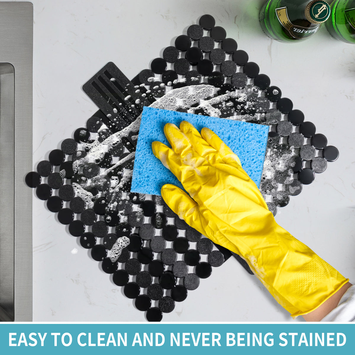 OTHWAY 9.5"x12" Non-Slip Double Sink Divider Protector Mat - Heavy-Duty Dish Drying Rack with Strong Suction Cups, Easy to Clean & No Smell Kitchen Sink Tray for Glassware, Plates & Dishes
