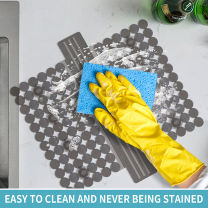 OTHWAY 9.5"x12" Non-Slip Double Sink Divider Protector Mat - Heavy-Duty Dish Drying Rack with Strong Suction Cups, Easy to Clean & No Smell Kitchen Sink Tray for Glassware, Plates & Dishes