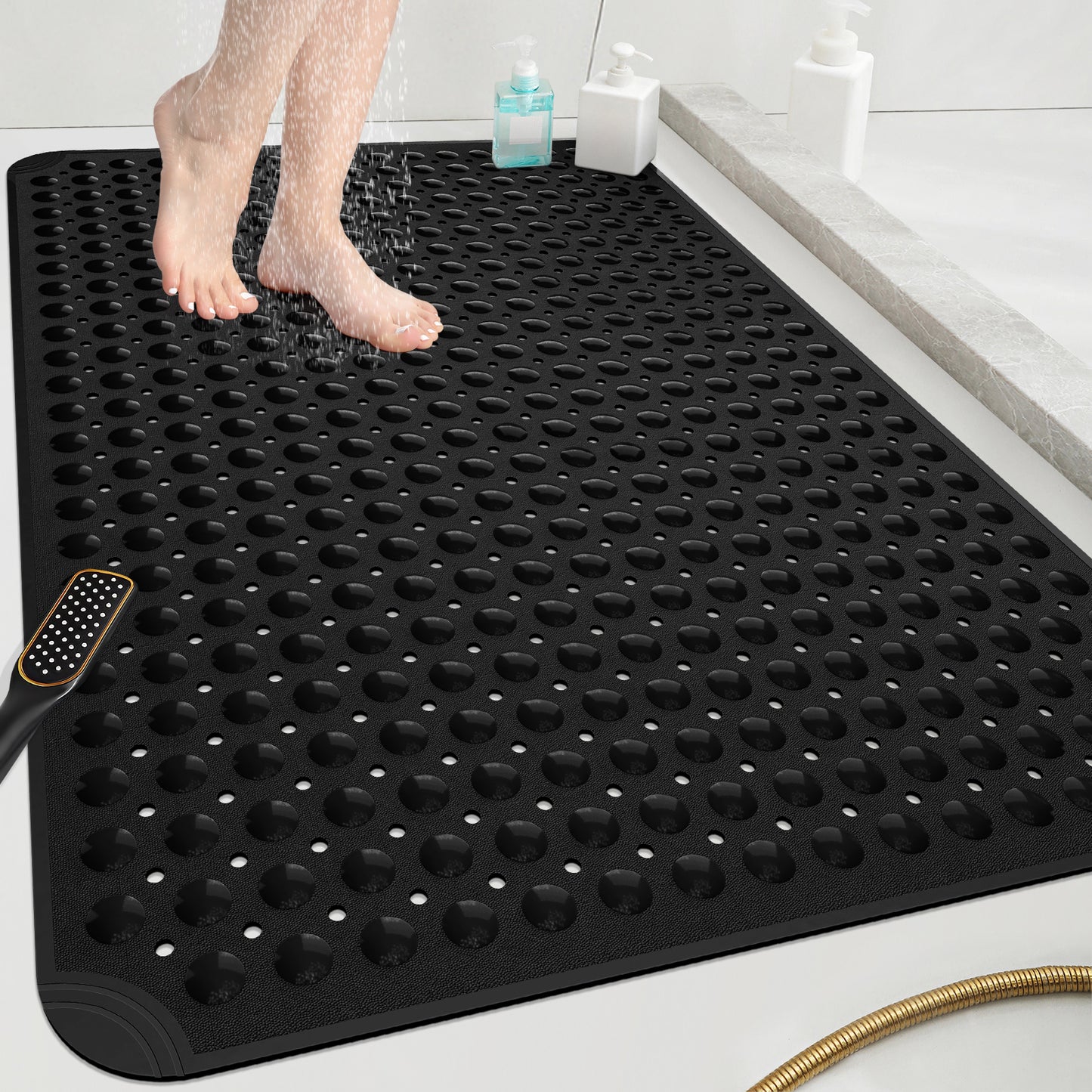 OTHWAY Extra Large Shower Mat 47"x 32", TPE Non Slip Shower Mat for Shower Stall, Inside Walk in Shower Mats with Drain Holes Suction Cups, Anti-Slip for Elderly Kids (Dark Grey)