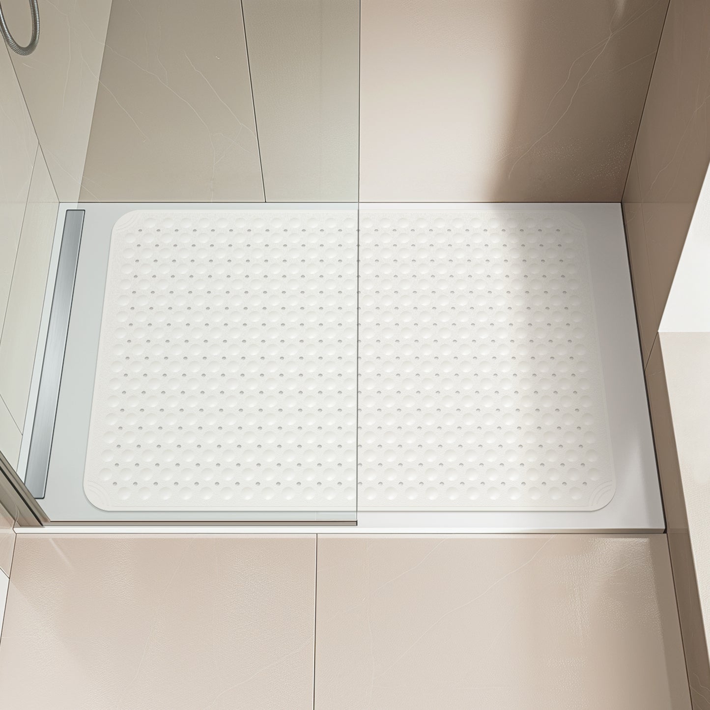 OTHWAY Extra Large Shower Mat 47"x 32", TPE Non Slip Shower Mat for Shower Stall, Inside Walk in Shower Mats with Drain Holes Suction Cups, Anti-Slip for Elderly Kids (Dark Grey)