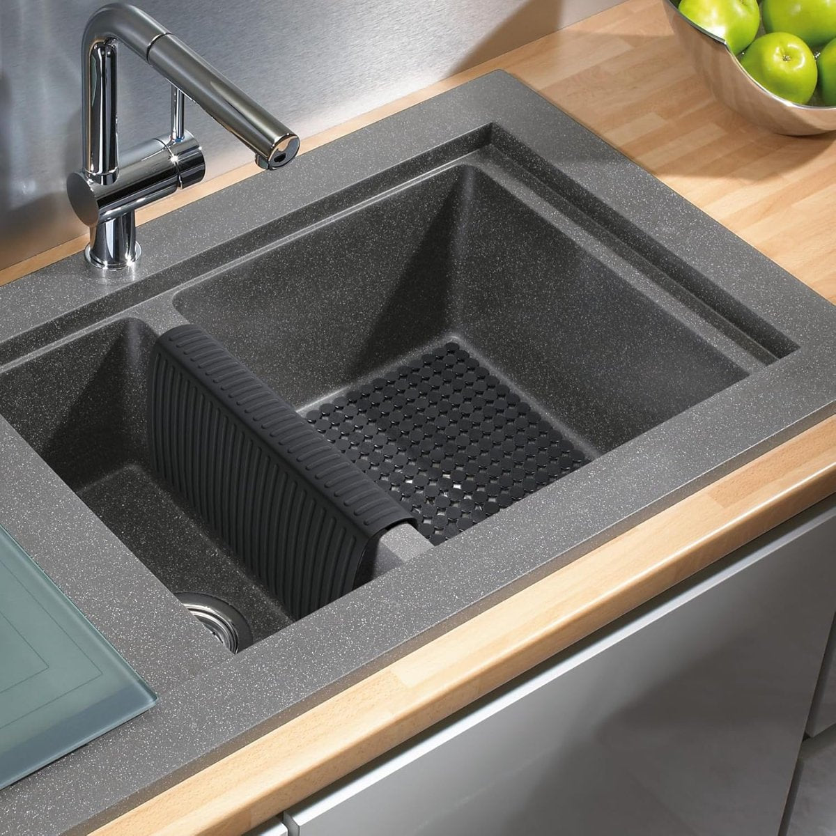 Bligli Silicone Sink Divider Mat - 11.8x5.3 inch Non-Slip Kitchen Organizer, Dish & Glassware Protector for Double Basins, Scratch & Stain Resistant, Durable & Flexible